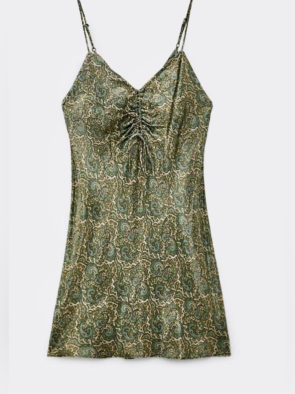 Zara Green Paisley Satin Effect Slip Mini Dress Sz M